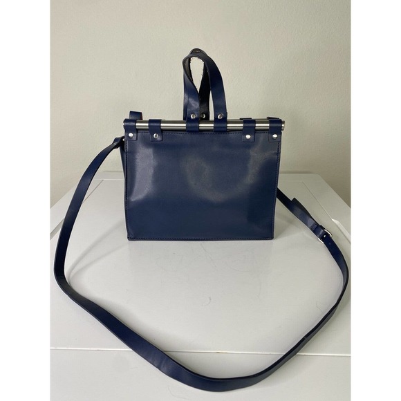 Zara Handbags - ZARA navy blue doctor bag small silver metal rods